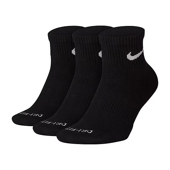 Nike Everyday Plus Cushioned Unisex Adult Breathable Multi-Pack 3 Pair Quarter Ankle Socks