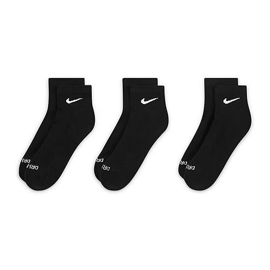 Nike Everyday Plus Cushioned Unisex Adult Breathable Multi-Pack 3 Pair Quarter Ankle Socks
