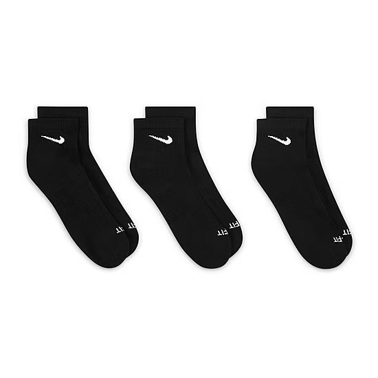 Nike Everyday Plus Cushioned Unisex Adult Breathable Multi-Pack 3 Pair Quarter Ankle Socks
